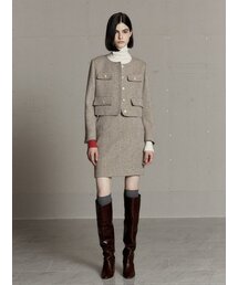 MIENNE Tweed Wool Mini Skirt-Beige