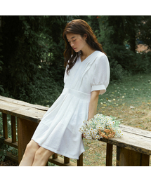 Volume v neck mini dress - offwhite