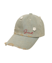 SIWEOL107（シウォル107）の「Crochet Denim Cap (Dusty Yellow)（キャップ）」