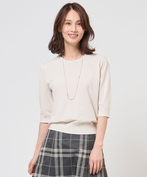 J.PRESS Ladies(J.プレス レディス)の「【アンサンブル着用可】BASIC HT COTTON クルーネック ニット(ニット/セーター・レディース・アイボリー系/ピンク系/スカイブルー系/ネイビー系・SMALL)」の1枚目の写真