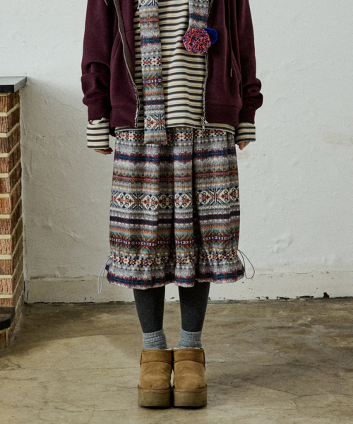 ノルディックパターンボリュームスカート_グレー