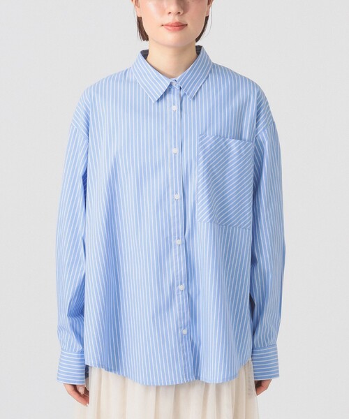 Ray BEAMS(レイビームス)の「ストライプ ビッグ シャツ 26SS 日除け 紫外線対策 冷房対策 レジャー アウトドア 春夏(シャツ/ブラウス・レディース・ブルー/ピンク/ベージュ・ONE SIZE)」の17枚目の写真