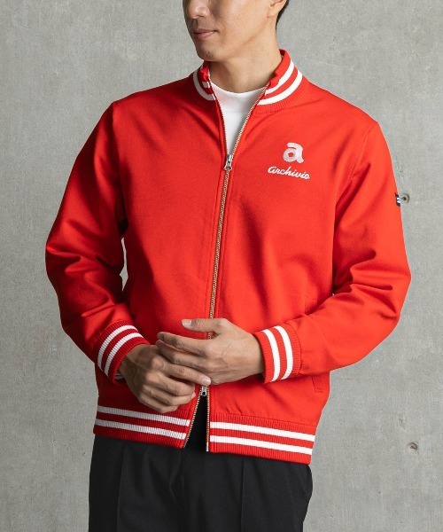 archivio(アルチビオ)の「<MENS>バック刺繍ニットブルゾン(ブルゾン・メンズ・レッド/ネイビー/ライトブルー/ホワイト・M/L)」の1枚目の写真