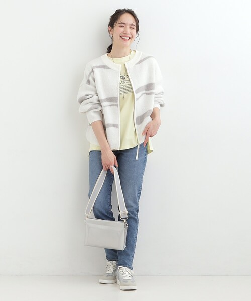 SHOO・LA・RUE（シューラルー）の「選べる4柄 ダブルZIPで着こなし色々 柄カーディガン（カーディガン/ボレロ・レディース・グレー系3/ホワイト系1/チャコールグレー/グリーン系1/ホワイト系3/ライトイエロー系2・00）」の7枚目の写真