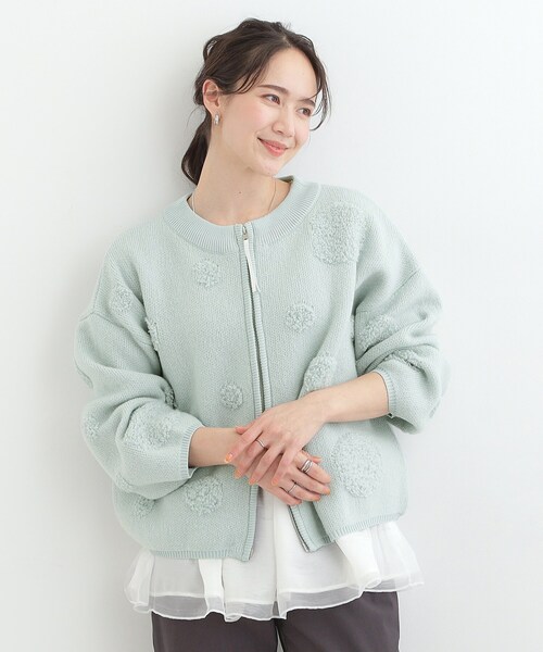 SHOO・LA・RUE（シューラルー）の「選べる4柄 ダブルZIPで着こなし色々 柄カーディガン（カーディガン/ボレロ・レディース・グレー系3/ホワイト系1/チャコールグレー/グリーン系1/ホワイト系3/ライトイエロー系2・00）」の9枚目の写真