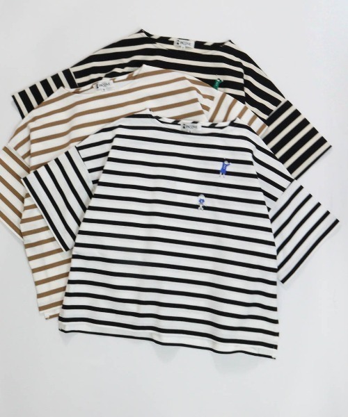 STUDIO PICONE(スタジオピッコーネ)の「コットン100%天竺ボーダープルオーバー(Tシャツ/カットソー・レディース・ブラック/ホワイト/ベージュ・L/M)」の2枚目の写真