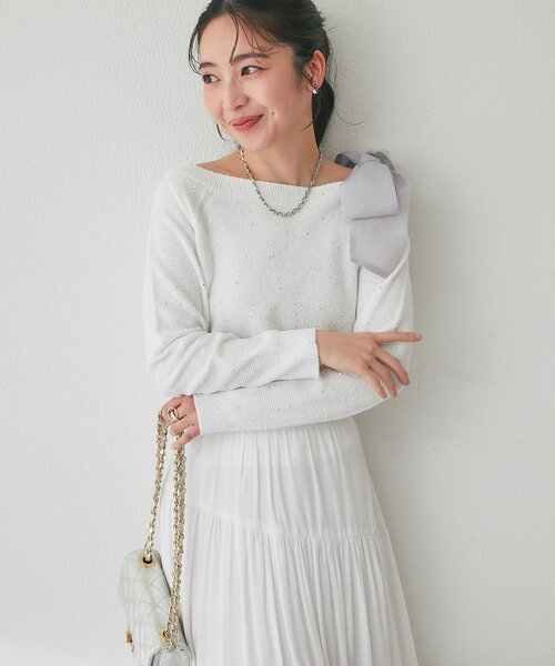 セール】【最強着映え】ブークレスパンコールオフショルリボンニット