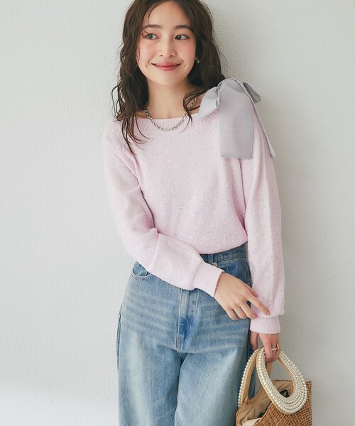 セール】【最強着映え】ブークレスパンコールオフショルリボンニット