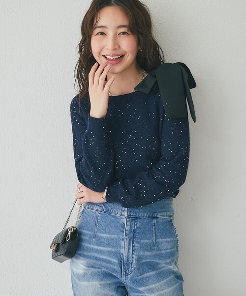 セール】【最強着映え】ブークレスパンコールオフショルリボンニット