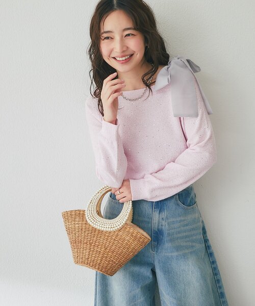 セール】【最強着映え】ブークレスパンコールオフショルリボンニット