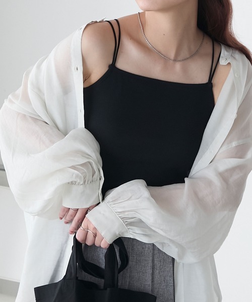 BONLECILL（ボンルシール）の「【接触冷感/抗菌防臭】カップ付きダブルストラップキャミソール（キャミソール・レディース・グレー/モカ/チャコールグレー/ブラック/アイボリー/レッド/ブラウン・LL/L/M/S）」の2枚目の写真