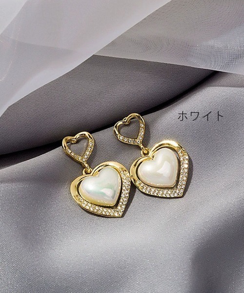 shoppinggo(ショッピングゴー)の「大ぶりピアス ハート 揺れる レディース 人気アクセサリー(ピアス(両耳用)・レディース・ホワイト・FREE)」の3枚目の写真