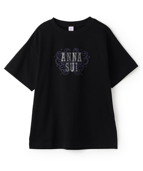 ANNA SUI mini(アナスイ・ミニ)の「【親子リンク】LADIES ラインストーンロゴTシャツ【接触冷感・UVカット】(Tシャツ/カットソー・レディース・ホワイト/ブラック・F)」の1枚目の写真