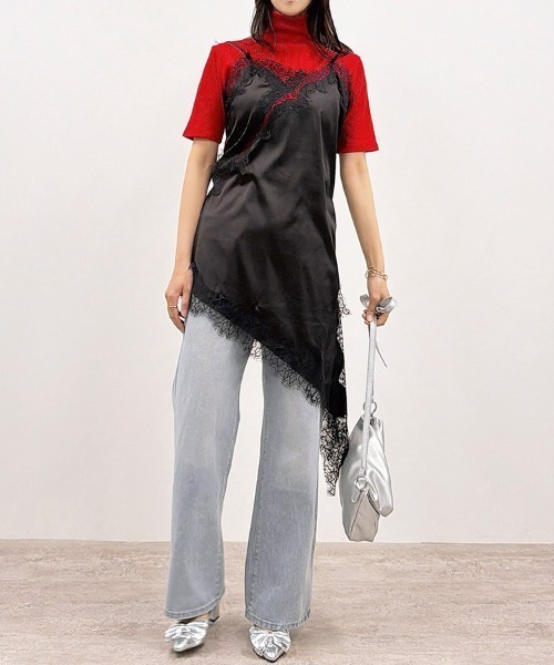 CLOTHY(クロシィ)の「【繊細レース×軽やかなライトサテン】レースアシメキャミワンピース(キャミソール・レディース・ブラック/ブラウン・FREE)」の10枚目の写真
