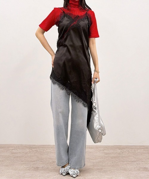 CLOTHY(クロシィ)の「【繊細レース×軽やかなライトサテン】レースアシメキャミワンピース(キャミソール・レディース・ブラック/ブラウン・FREE)」の11枚目の写真