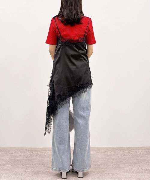 CLOTHY(クロシィ)の「【繊細レース×軽やかなライトサテン】レースアシメキャミワンピース(キャミソール・レディース・ブラック/ブラウン・FREE)」の13枚目の写真