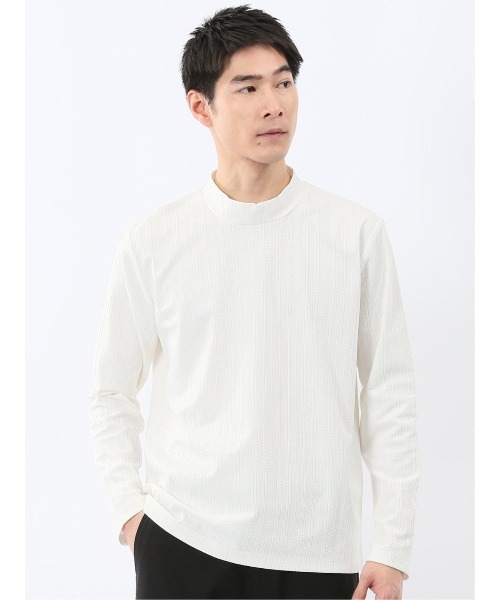 m.f.editorial(エムエフエディトリアル)の「【インナー ロンT】m.f.エディトリアル メンズ リンクスジャガード モックネック 長袖 Tシャツ(Tシャツ/カットソー・メンズ・ブラック/ホワイト・LARGE/MEDIUM/X-LARGE)」の1枚目の写真