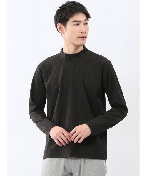 m.f.editorial(エムエフエディトリアル)の「【インナー ロンT】m.f.エディトリアル メンズ リンクスジャガード モックネック 長袖 Tシャツ(Tシャツ/カットソー・メンズ・ブラック/ホワイト・LARGE/MEDIUM/X-LARGE)」の2枚目の写真