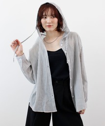 ABYS（アビス）の「フード付きシアーチェックシャツ（シャツ/ブラウス）」