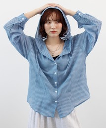ABYS（アビス）の「フード付きシアーチェックシャツ（シャツ/ブラウス）」