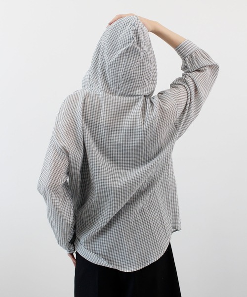 ABYS（アビス）の「フード付きシアーチェックシャツ（シャツ/ブラウス・レディース・ホワイト/ネイビー/ブルー・FREE）」の18枚目の写真