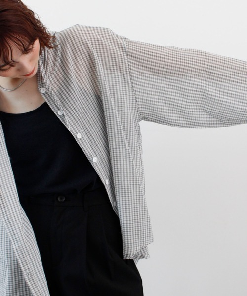 ABYS（アビス）の「フード付きシアーチェックシャツ（シャツ/ブラウス・レディース・ホワイト/ネイビー/ブルー・FREE）」の19枚目の写真