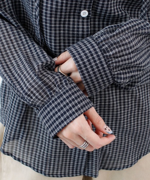 ABYS（アビス）の「フード付きシアーチェックシャツ（シャツ/ブラウス・レディース・ホワイト/ネイビー/ブルー・FREE）」の8枚目の写真