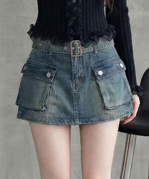 Diable baiser（ディアブルベーゼ）の「スカート見え×ショートパンツ ベルト付ハイウエストカーゴスカパン（デニムパンツ）」