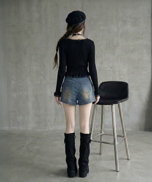 Diable baiser(ディアブルベーゼ)の「スカート見え×ショートパンツ ベルト付ハイウエストカーゴスカパン(デニムパンツ・レディース・ブルー/ブラック/ブラウン・3L/LARGE/MEDIUM)」の19枚目の写真