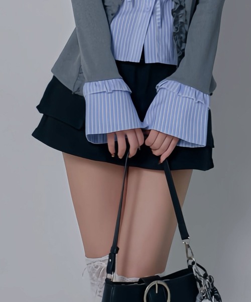 Diable baiser(ディアブルベーゼ)の「スカート見え×ショートパンツ ベルト付ハイウエストカーゴスカパン(デニムパンツ・レディース・ブルー/ブラック/ブラウン・3L/LARGE/MEDIUM)」の8枚目の写真