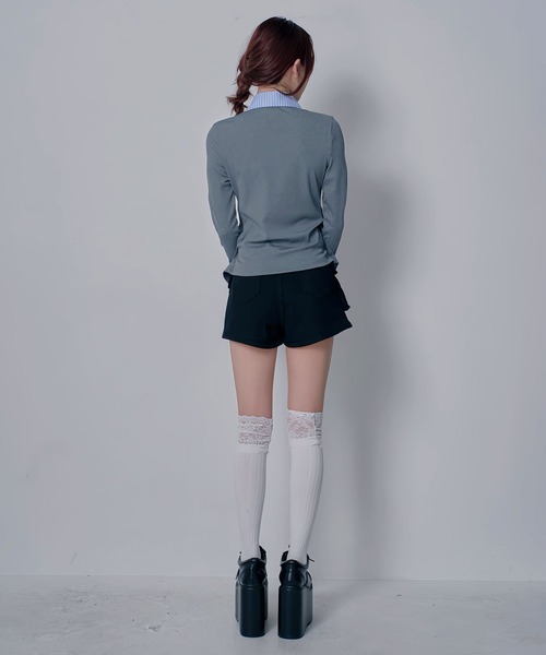 Diable baiser(ディアブルベーゼ)の「スカート見え×ショートパンツ ベルト付ハイウエストカーゴスカパン(デニムパンツ・レディース・ブルー/ブラック/ブラウン・3L/LARGE/MEDIUM)」の10枚目の写真