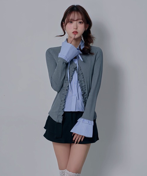 Diable baiser(ディアブルベーゼ)の「スカート見え×ショートパンツ ベルト付ハイウエストカーゴスカパン(デニムパンツ・レディース・ブルー/ブラック/ブラウン・3L/LARGE/MEDIUM)」の11枚目の写真