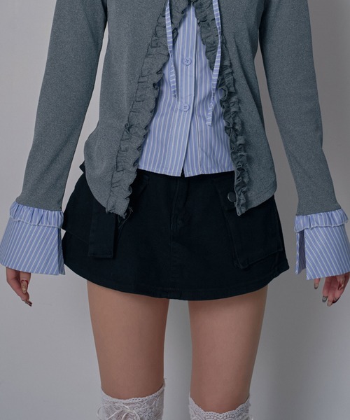Diable baiser(ディアブルベーゼ)の「スカート見え×ショートパンツ ベルト付ハイウエストカーゴスカパン(デニムパンツ・レディース・ブルー/ブラック/ブラウン・3L/LARGE/MEDIUM)」の21枚目の写真