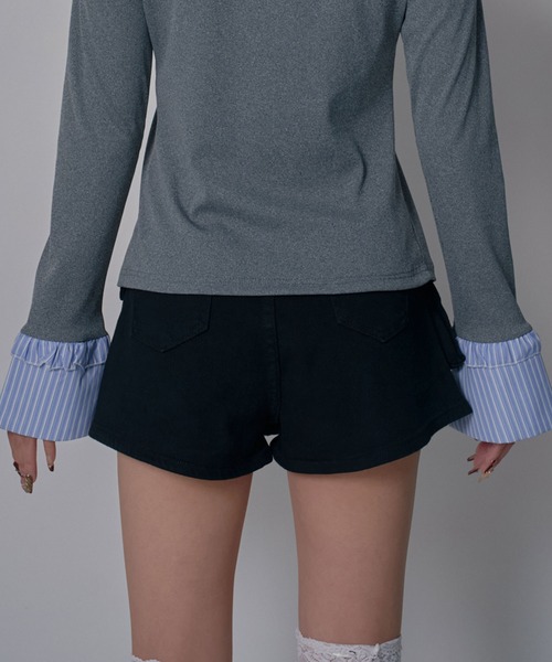 Diable baiser(ディアブルベーゼ)の「スカート見え×ショートパンツ ベルト付ハイウエストカーゴスカパン(デニムパンツ・レディース・ブルー/ブラック/ブラウン・3L/LARGE/MEDIUM)」の22枚目の写真