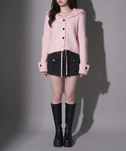 Diable baiser（ディアブルベーゼ）の「スカート見え×ショートパンツ ベルト付ハイウエストカーゴスカパン（デニムパンツ・レディース・ブルー/ブラック/ブラウン・3L/LARGE/MEDIUM）」の19枚目の写真