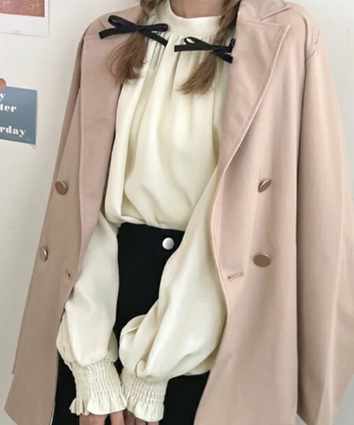 SallyLunn(サリーラン)の「ギャザーネックボリュームスリーブブラウス(シャツ/ブラウス・レディース・ブラック/アイボリー/ベージュ/パープル・LARGE/MEDIUM)」の6枚目の写真