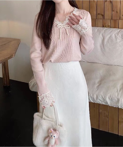 MAISON DE THERESE(メゾン ド テレーズ)の「V ネックニット レース付き 柔らか フェミニン 着回し 日常(ニット/セーター・レディース・ピンク/ベージュ/ブラック/アイボリー・S/M/L)」の17枚目の写真