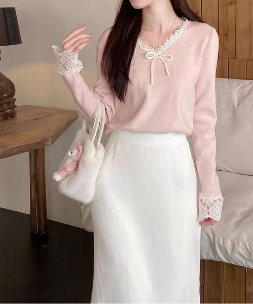 MAISON DE THERESE(メゾン ド テレーズ)の「V ネックニット レース付き 柔らか フェミニン 着回し 日常(ニット/セーター・レディース・ピンク/ベージュ/ブラック/アイボリー・S/M/L)」の18枚目の写真