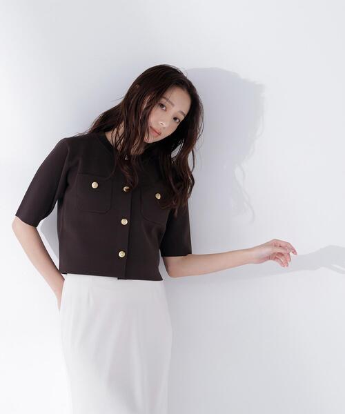 NATURAL BEAUTY BASIC（ナチュラルビューティーベーシック）の「エンブレムボタンニットジャケット半袖（カーディガン/ボレロ・レディース・オリーブ/オフホワイト/ネイビー/ダークブラウン・FREE）」の13枚目の写真