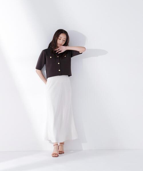 NATURAL BEAUTY BASIC（ナチュラルビューティーベーシック）の「エンブレムボタンニットジャケット半袖（カーディガン/ボレロ・レディース・オリーブ/オフホワイト/ネイビー/ダークブラウン・FREE）」の14枚目の写真