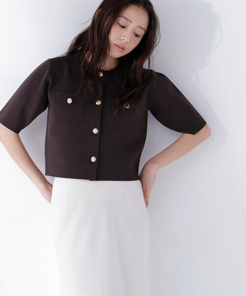 NATURAL BEAUTY BASIC（ナチュラルビューティーベーシック）の「エンブレムボタンニットジャケット半袖（カーディガン/ボレロ・レディース・オリーブ/オフホワイト/ネイビー/ダークブラウン・FREE）」の17枚目の写真