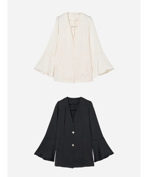 sahara（サハラ）の「Flare Sleeve Satin Jacket/フレアスリーブサテンジャケット（その他アウター・レディース・ブラック/オフホワイト・FREE）」の18枚目の写真