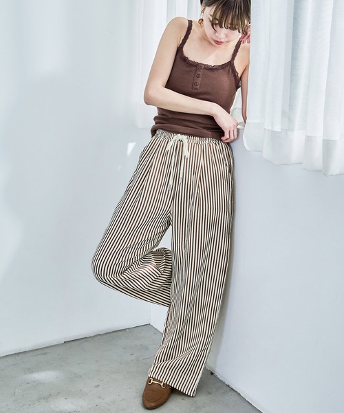 Fashion Letter(ファッションレター)の「ストライプパジャマパンツ(その他パンツ・レディース・グレー/ブラウン/ネイビー/ブラック・L/M)」の3枚目の写真