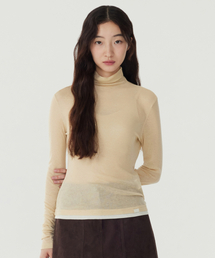 ウィメンズウールテンセルタートルネックTシャツバター