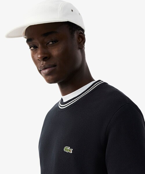 LACOSTE(ラコステ)の「ハイゲージニット配色ラインTシャツ(ニット/セーター・メンズ・アイボリー/ブラック・5/4/2/3)」の8枚目の写真
