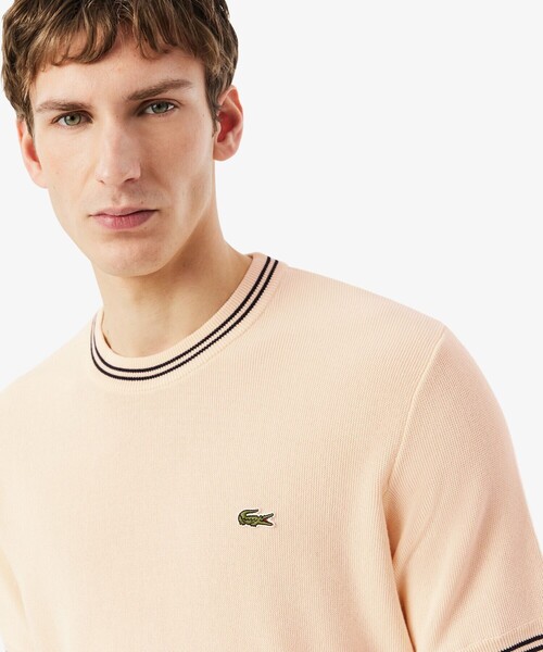 LACOSTE(ラコステ)の「ハイゲージニット配色ラインTシャツ(ニット/セーター・メンズ・アイボリー/ブラック・5/4/2/3)」の5枚目の写真