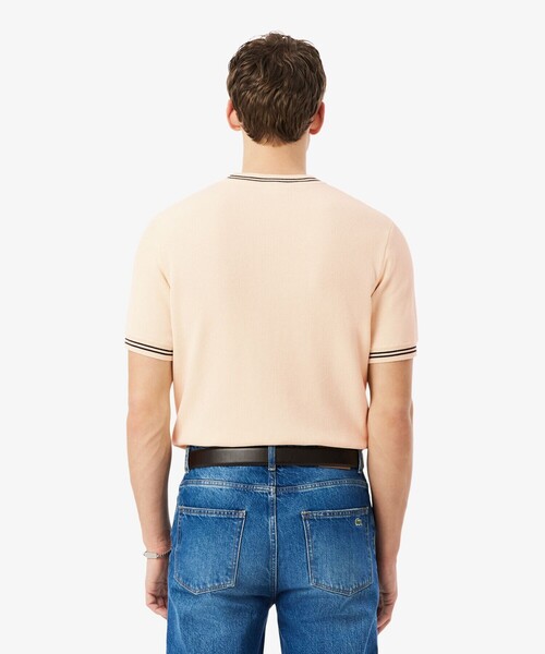 LACOSTE(ラコステ)の「ハイゲージニット配色ラインTシャツ(ニット/セーター・メンズ・アイボリー/ブラック・5/4/2/3)」の6枚目の写真