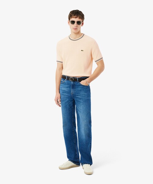 LACOSTE(ラコステ)の「ハイゲージニット配色ラインTシャツ(ニット/セーター・メンズ・アイボリー/ブラック・5/4/2/3)」の7枚目の写真