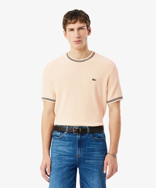 LACOSTE(ラコステ)の「ハイゲージニット配色ラインTシャツ(ニット/セーター・メンズ・アイボリー/ブラック・5/4/2/3)」の4枚目の写真