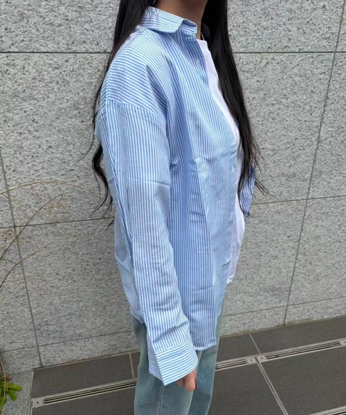 mebole(メボレ)の「ルーズストライプシャツ(シャツ/ブラウス・レディース・ブルー・FREE)」の7枚目の写真